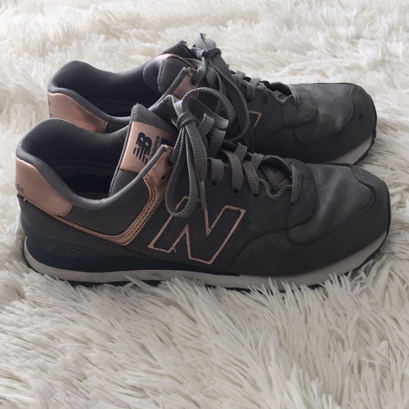 new balance 574 charcoal rose gold